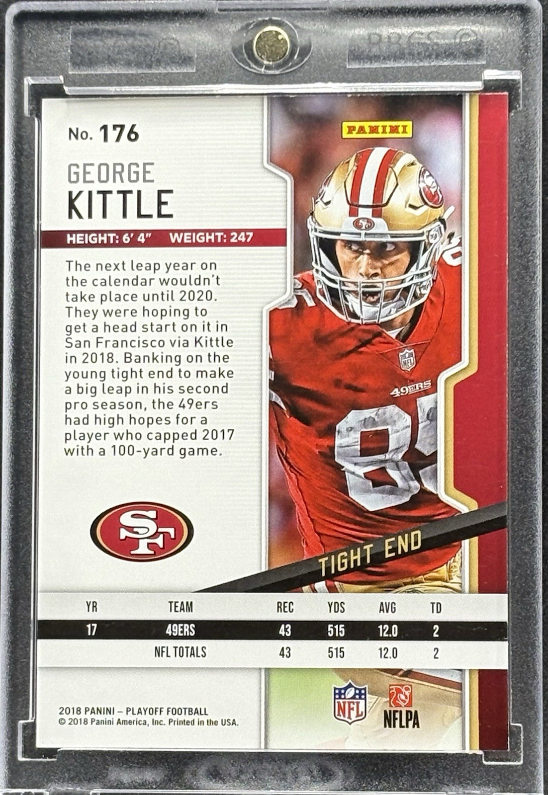 George Kittle ROOKIE RC  CARD  PANINI 49ERS view 2