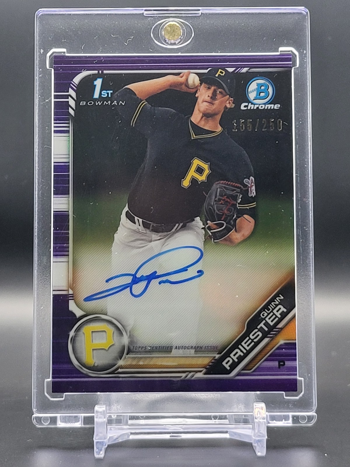 Quinn Priester 2019 Bowman Draft Chrome Pick Purple Refractor /250 Auto Brewers