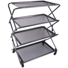 Zenree 4-Tier Foldable Powder-Coated Steel Shelf with Casters, 39&rdquo; Tall