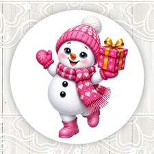 Whimsy Christmas Happy Snowman Stickers Round Matte Labels Seals