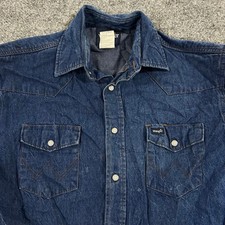 Wrangler Shirt Mens Size 16x34 Blue Denim Western Pearl Snap Long Sleeve 70127MW