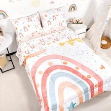 Twin Size Toddler Bedding Set for Girls- 5 Piece Rainbow Toddler Girl Bedding...