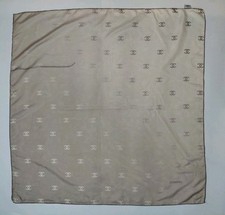 Chanel Silk Scarf CC Monogram Beige Taupe Vintage Square Italy