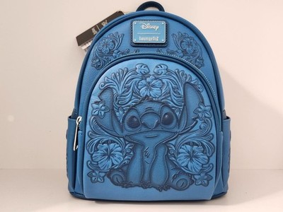 Loungefly Disney Lilo & Stitch Hibiscus Blue Tonal Stitch Carving Mini Backpack