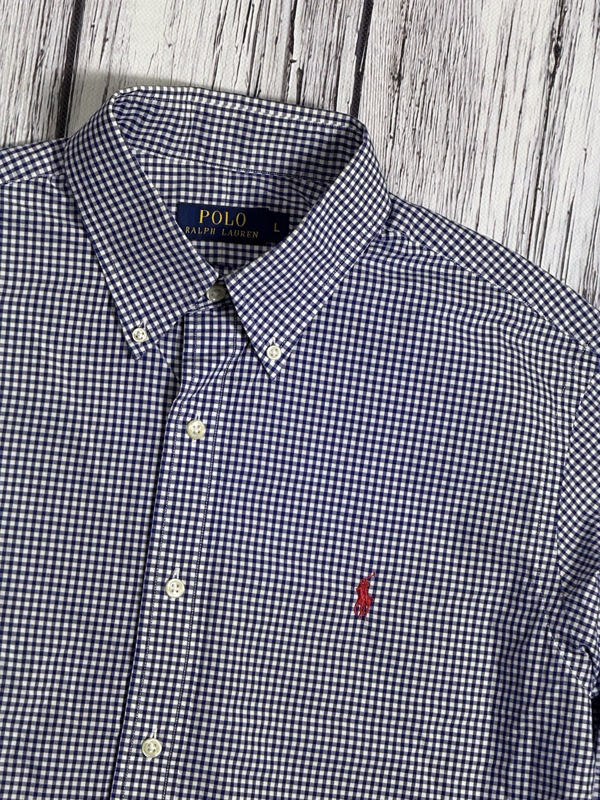 PONY Polo Ralph Lauren uomo Seersucker con bottoni L blu camicia a quadri grande