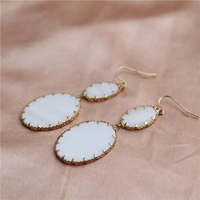 Oval Perlmutt Anhänger Ohrringe｜Handgefertigter Designer Schmuck｜Geschenkidee