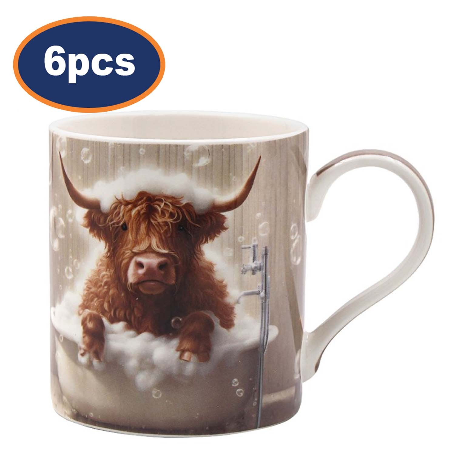 Coffee Mug Ceramic Cup 350ml Highland Cow Bubble Bath Novelty 6pcs Animal Gift