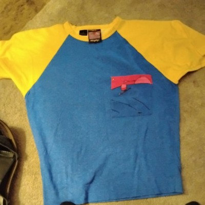 Vtg 1980s Peter Max Color Block T-Shirt Neo Max 80s Pink Sailboat Pocket Art Tee