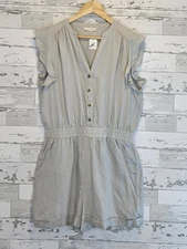 Grade & Gather Womens Xlarge Romper 100% Linen Ruffle Sleeves Gray