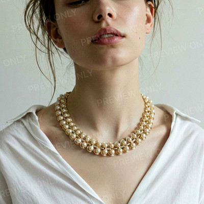 Vintage LISNER Gold Tone, Faux Pearls Collar Necklace