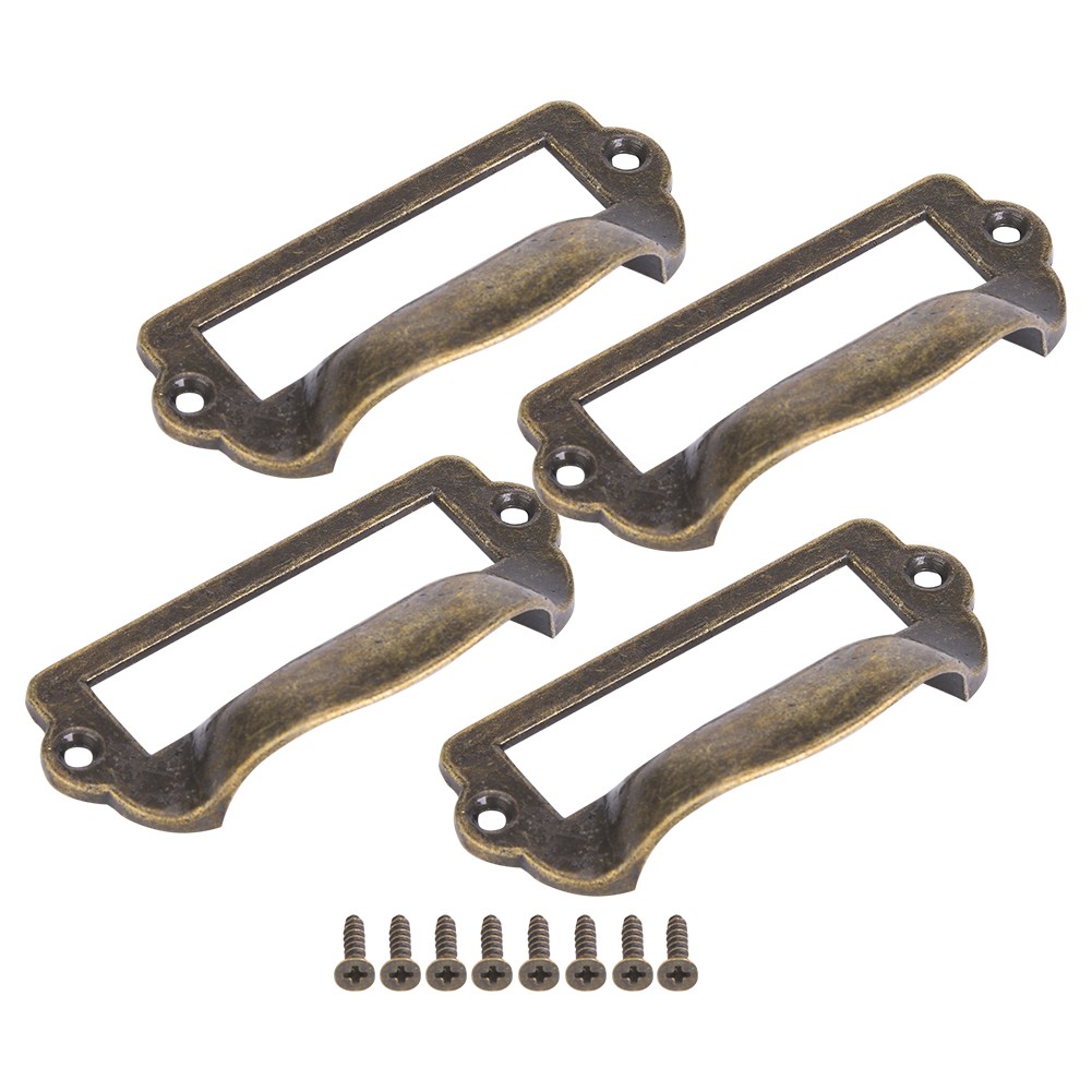 4PCS Antique Green Bronze Medicine Cabinet Frame Pulls Zinc Alloy Name Card