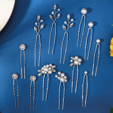 13 Pieces Pearl Crystal Bridal Hair Pins Rhinestone Flower Wedding Hair Pieces P