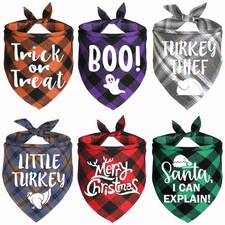 6 Pack Halloween Thanksgiving Day Christmas Dog Bandanas, Multi Sizes Holiday...