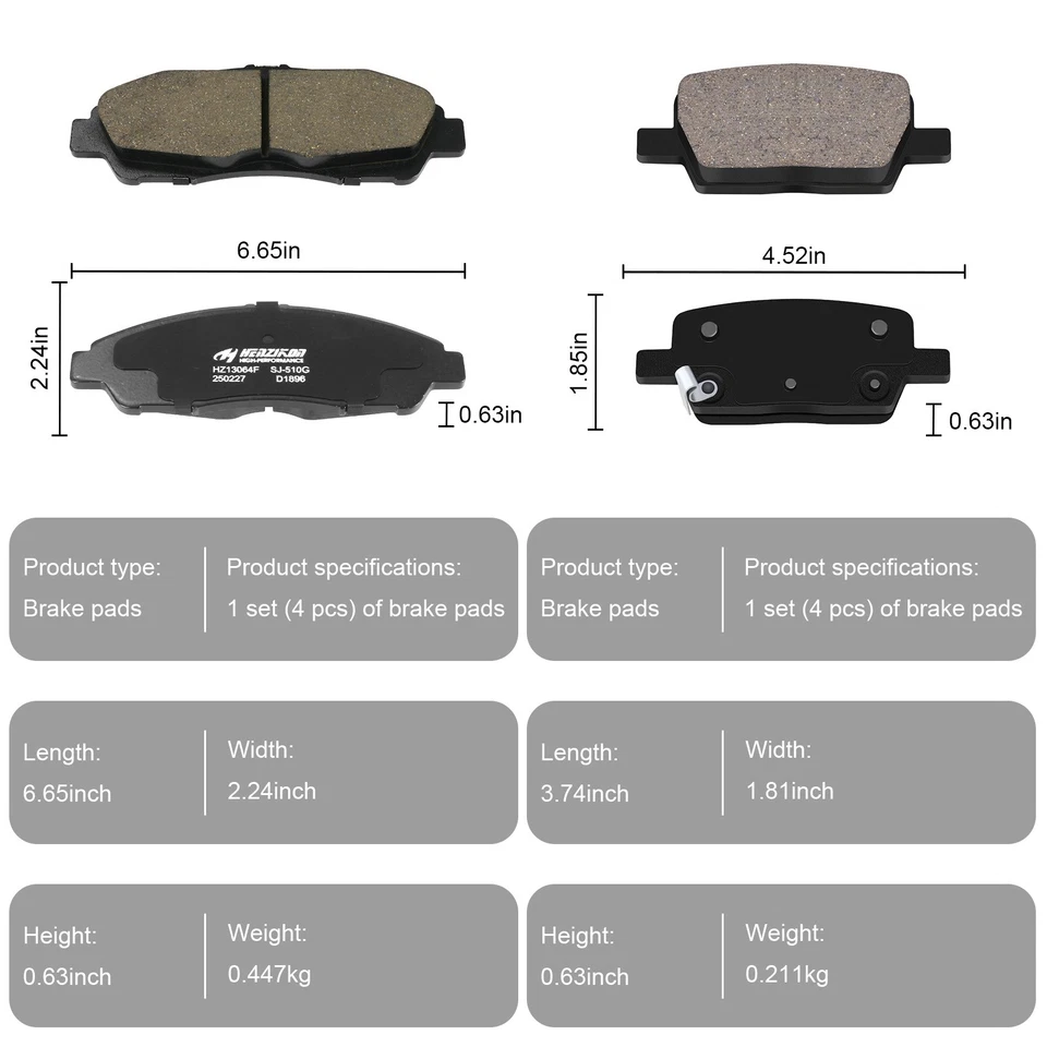 Pastillas de freno de disco delanteras traseras de cerámica para Chevrolet Blazer Traverse 2018 2019 2020 Foto 3 de 4