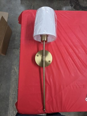 Modern Brushed Brass Wall Sconce Light Fixture White Fabric Shade 2 Pk