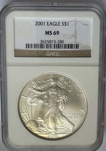 2001 American Silver Eagle NGC MS 69 Brown Label      # 103