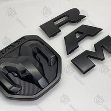 2019-2023 GRILLE / TAILGATE RAMS HEAD EMBLEMS FOR RAM 1500 REAR FRONT ALL BLACK