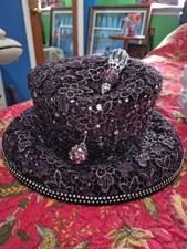 Mr. Song Millinery Black Lace Church Hat Crystal Rhinestones w/ Original Box