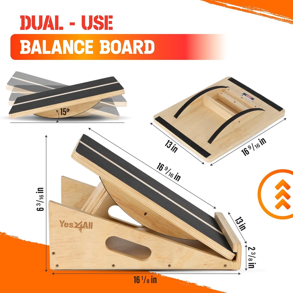 Yes4All 2-in-1 Professional Wooden Balance Boards & Slant Board