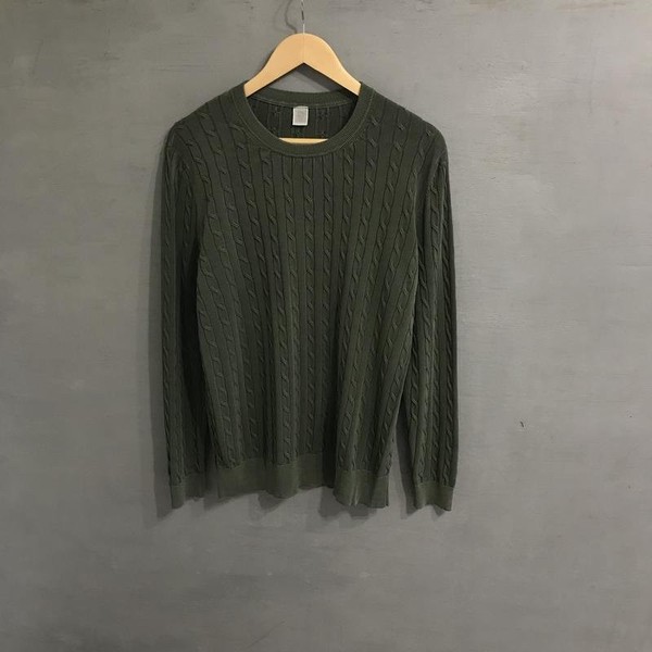Men Eleventy Milano Sweater Khaki Cotton 40 /L /
