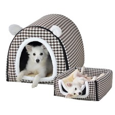 Dog Bed, 2-Way Indoor Pet House w/ Fluffy Mat, Removable Washable Cover - XL Bro