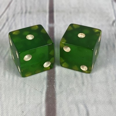 Vintage Translucent Bakelite Green Small 1/2'' Cube Pair of Dice Die pip error