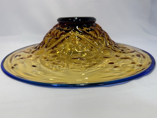 Blenko Glass ~ HANK ADAMS 15"+ BOWL ~ Textured Topaz & Cobalt 1994-95 Only #9427 - Picture 12 of 23