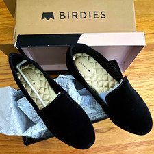 Birdies Black Velvet Slip-On Flats Cushioned Polyester Solid Women  s 9.5W NIB