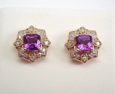 2.00Ct Cushion Cut Amethyst Push Back Halo Stud Earrings 14K Yellow Gold Plated
