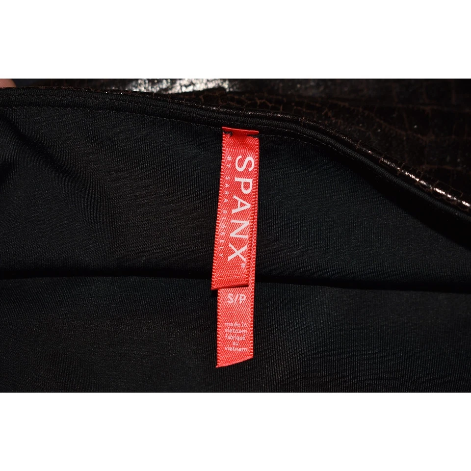 SPANX $98 Imitación Cuero Croc Brillo Leggings Negro Marrón Power Cintura Pequeña Foto 4 de 4