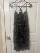LOFT Black White Geometric Knee length Slip Dress  M