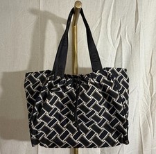 DVF Diane von Furstenberg Large Tote Shoulder Bag Black Geometric Drawstring