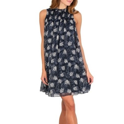 Joie Blue Floral Baltic Print Sleeveless Pleated Flowy Mini Dress Womens Size 6