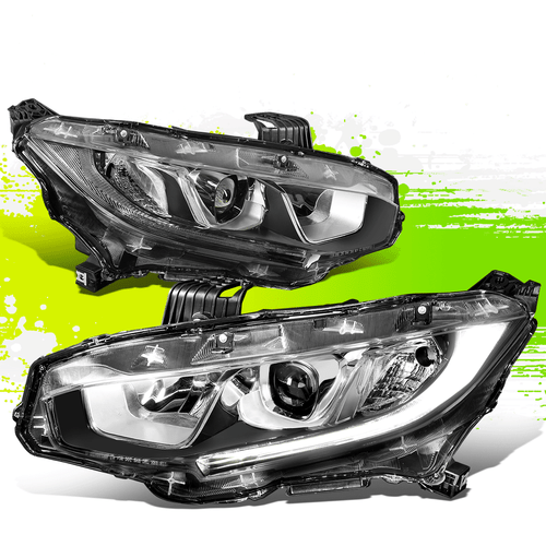 FOR 16-21 HONDA CIVIC DRIVER+PASSENGER LED DRL PROJECTOR HEADLIGHT/LAMPS CHROME - Afbeelding 1 van 9