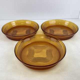 3x Vintage Duralex France Ondine Orange Amber Glass Large Bowls AP#509
