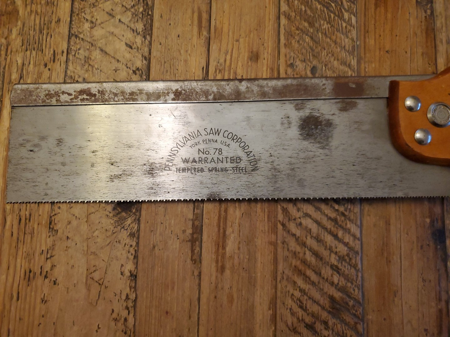 Vintage PENNSYLVANIA SAW CORP No 78 Tempered Spring Steel Box Saw 14” Blade