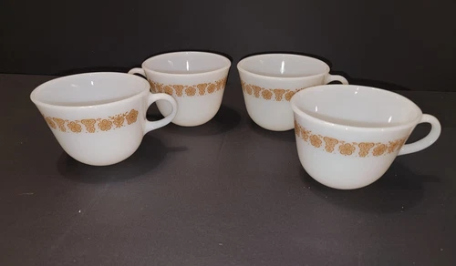 Set Of 4 Vintage Pyrex Corning Ware Corelle Butterfly Gold Coffee Cups