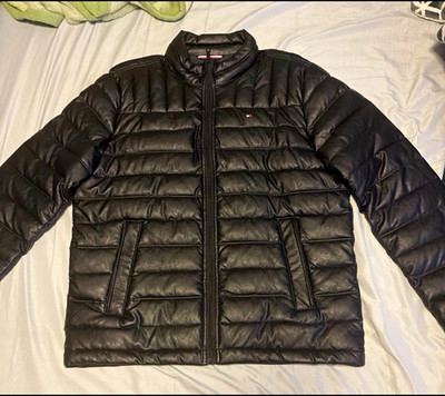Tommy Hilfiger Mens Black Quilted Puffer Jacket Full Zip Stand Collar Size M