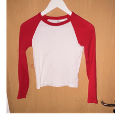 Mädchen T-Shirt S rot/weiß Langarm Rundhals...
