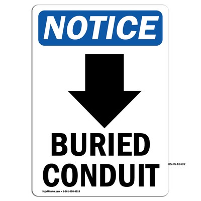 Buried Conduit [Down Arrow] With Symbol OSHA Notice Sign Metal Plastic Decal
