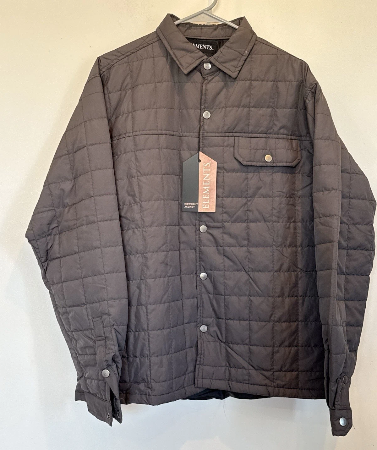 Men's Midweight Gray Quilted Button Front Windbreaker Collared Jacket Size L NWT