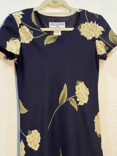 VTG 90s Jessica Howard Women's Maxi Dress Size 8P Navy Floral Overlay Fairy - Picture 3 of 13