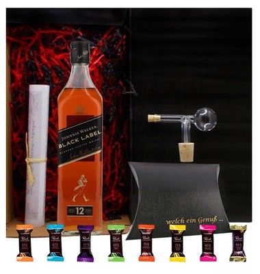 Johnnie Walker 12 Jahre Black Whisky + Schokolade + Glasportionierer Geschenk