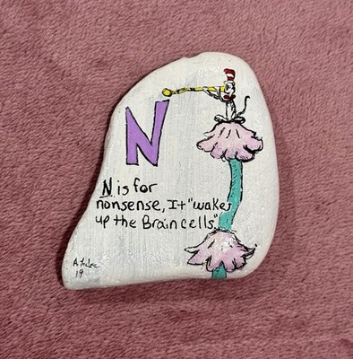 Dr Seuss Alphabet Letter N Nonsense Cat In The Hat Hand Painted Rock Art SIGNED
