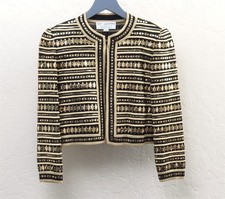 St. John Evening by Marie Gray Gold Embellished Crop Knit Jacket Size 2