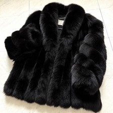 Dyed Fox Fur Coat Black Real Fur Size L Ships from Japan