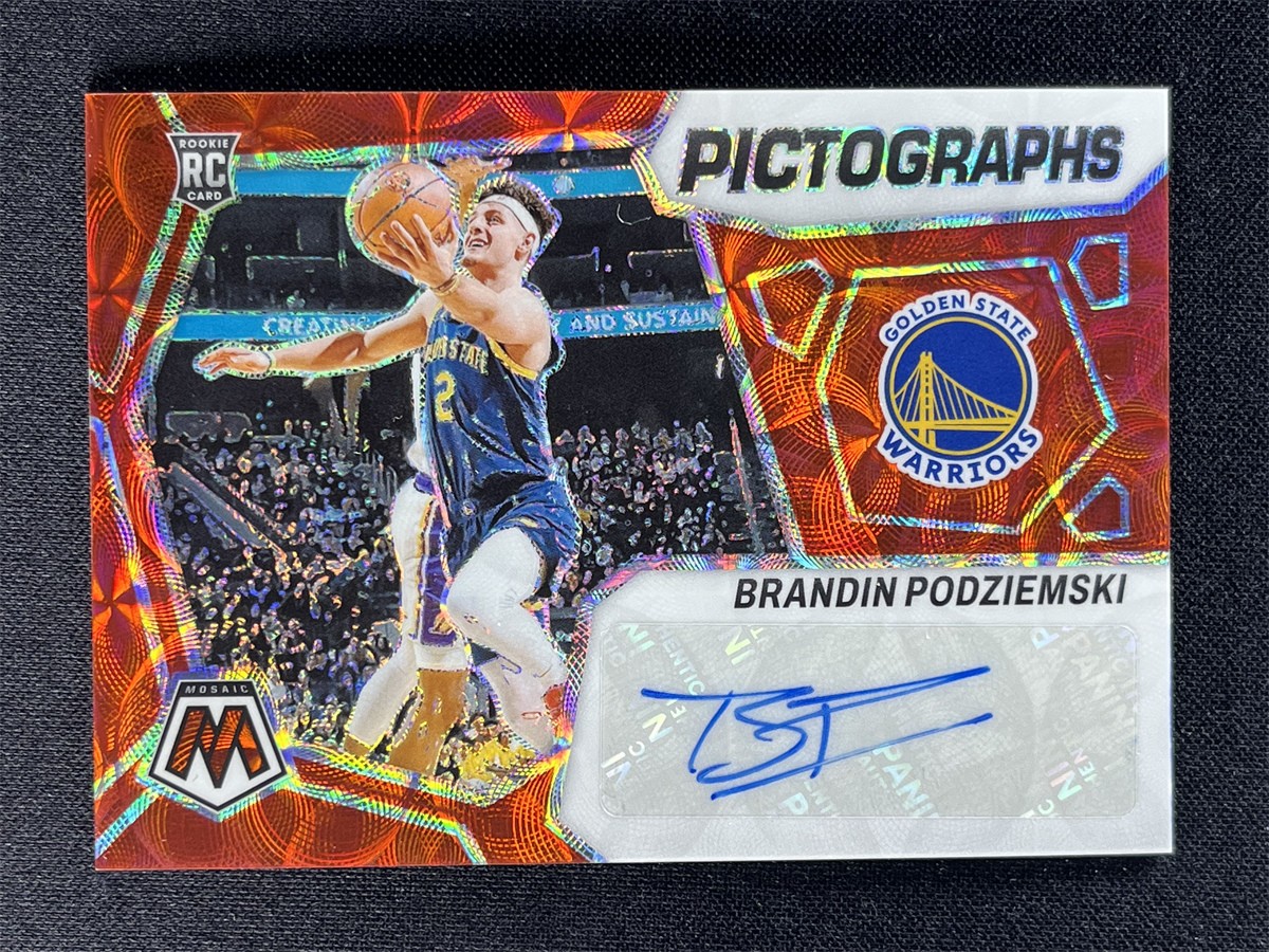 2023-24 Panini Mosaic Brandin Podziemski Red Scope Pictographs Auto RC Rookie
