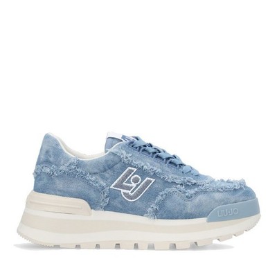 LIU JO Amazing 16 Womens Blue Frayed Denim Platform Sneakers Size 38 IT