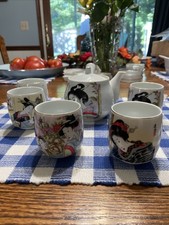 Vintage Japanese Porcelain Tea Set With Geisha Girls Complete Set Hand Painted