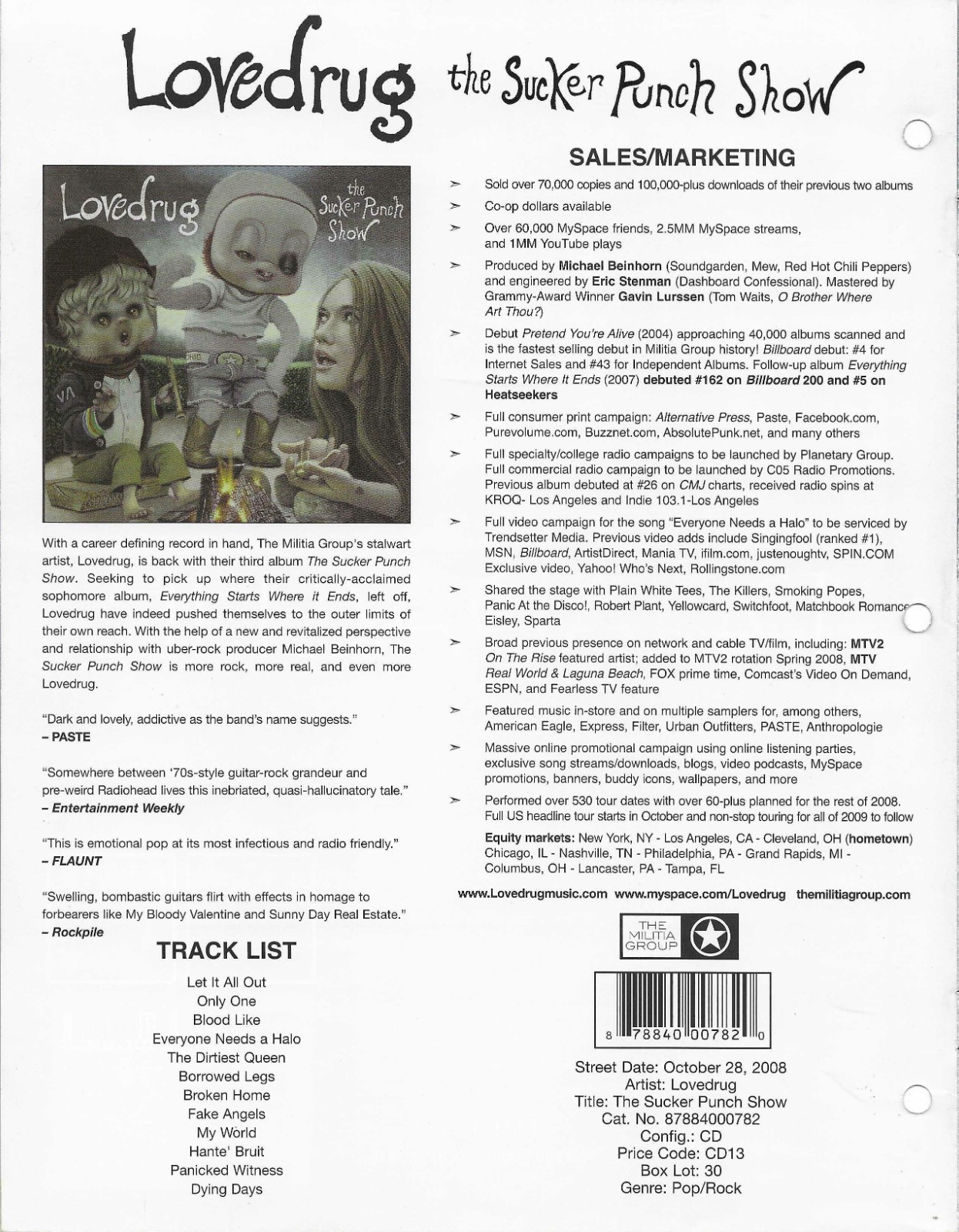 LOVEDRUG Rare VINTAGE 2008 PROMO TRADE AD Poster for Sucker Punch 8.5x11 MINT